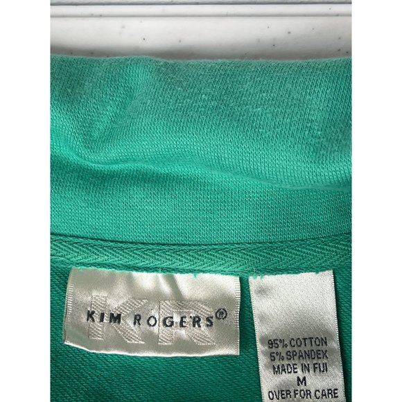 Kim Rogers Women's Zip Jacket Collared M Green Teal Cotton St. Patrick's Day - Picture 3 of 6